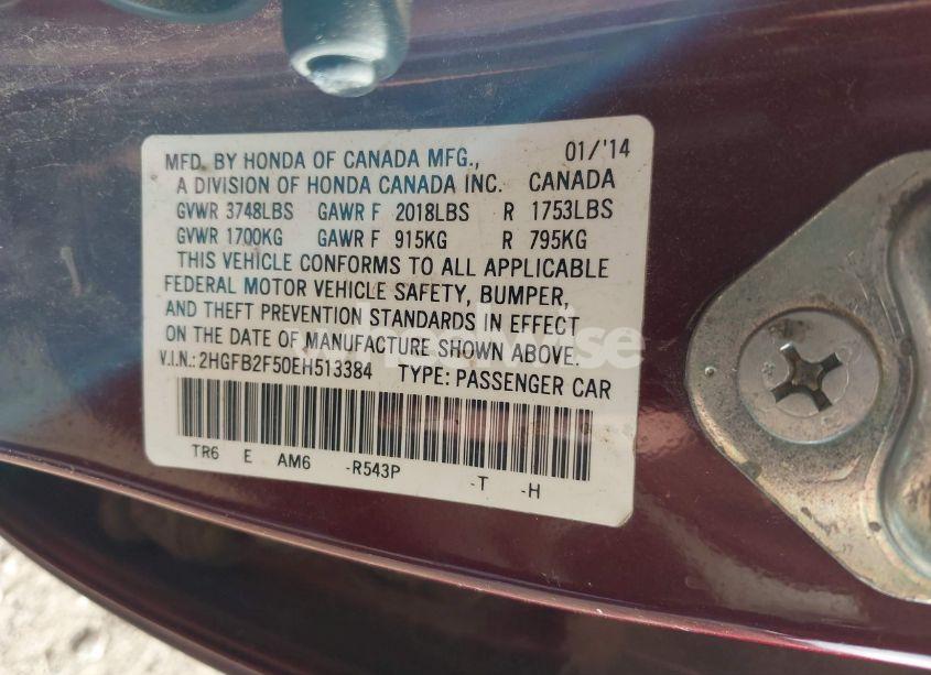 Photo 9 of 2014 Honda Civic LX (VIN 2HGFB2F50EH513384)