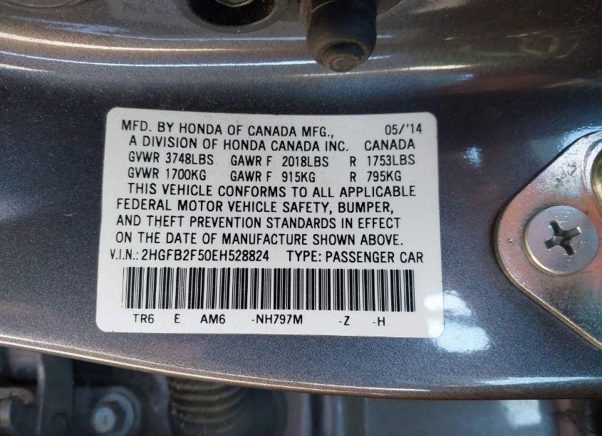 Photo 9 of 2014 Honda Civic LX (VIN 2HGFB2F50EH528824)