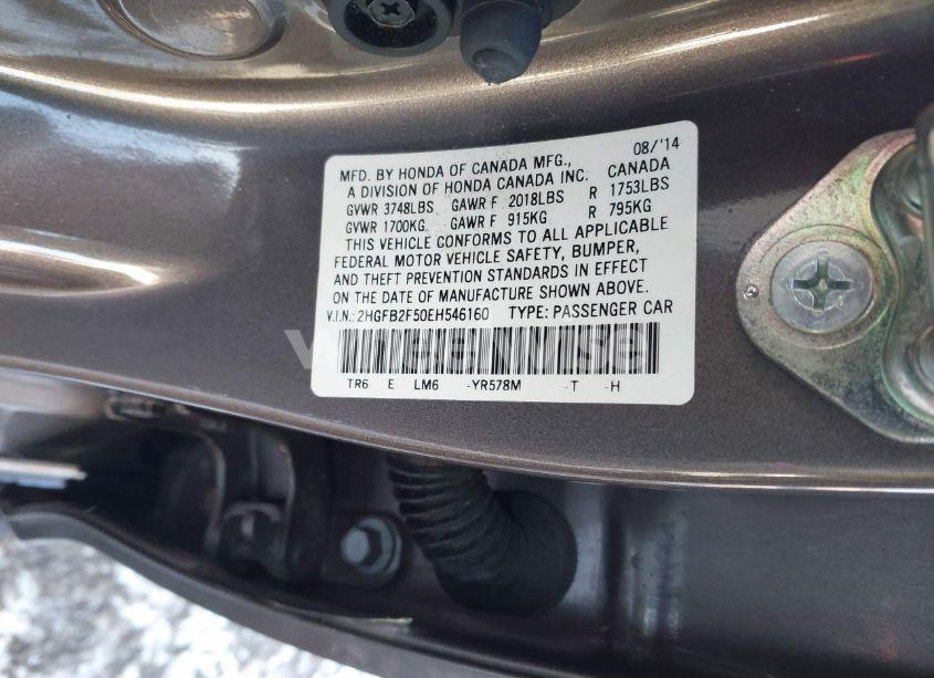 Photo 9 of 2014 Honda Civic LX (VIN 2HGFB2F50EH546160)