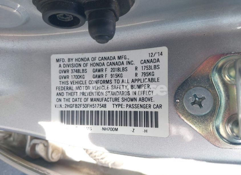 Photo 9 of 2015 Honda Civic LX (VIN 2HGFB2F50FH517548)