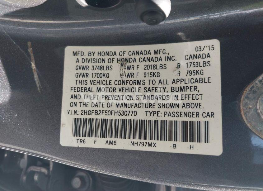 Photo 9 of 2015 Honda Civic LX (VIN 2HGFB2F50FH530770)