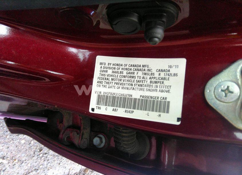 Photo 9 of 2012 Honda Civic LX (VIN 2HGFB2F51CH532104)