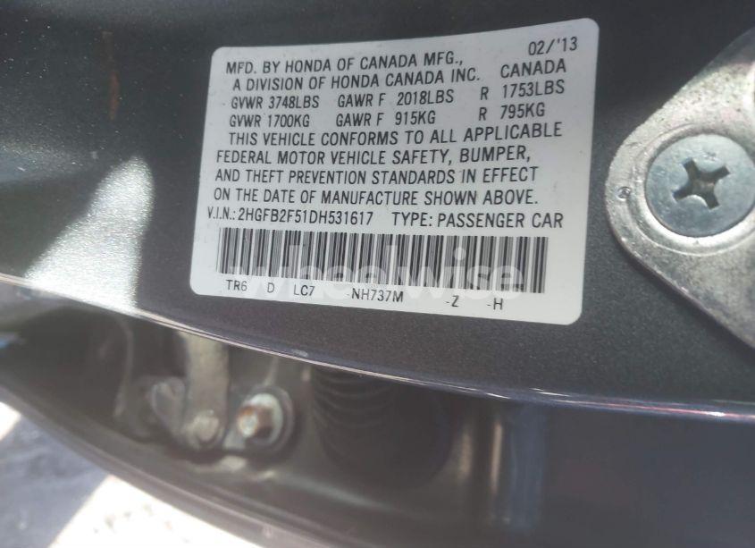 Photo 11 of 2013 Honda Civic LX (VIN 2HGFB2F51DH531617)