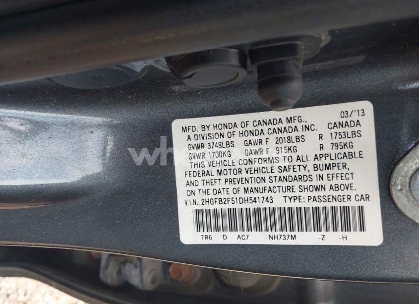 Photo 9 of 2013 Honda Civic LX (VIN 2HGFB2F51DH541743)