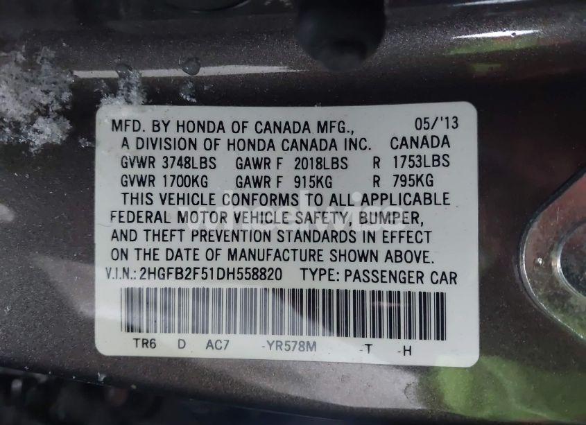 Photo 9 of 2013 Honda Civic LX (VIN 2HGFB2F51DH558820)