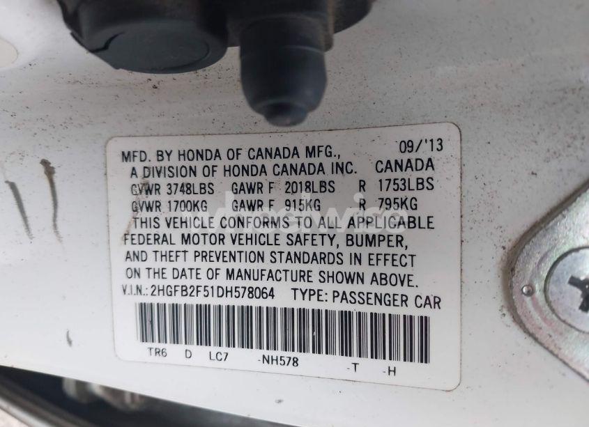 Photo 8 of 2013 Honda Civic LX (VIN 2HGFB2F51DH578064)