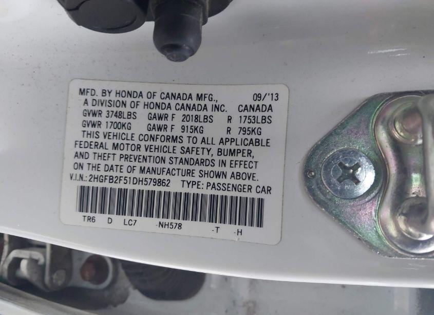 Photo 9 of 2013 Honda Civic LX (VIN 2HGFB2F51DH579862)