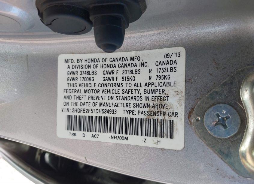 Photo 9 of 2013 Honda Civic LX (VIN 2HGFB2F51DH584933)