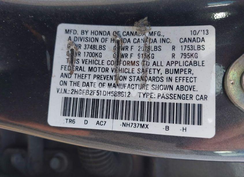 Photo 9 of 2013 Honda Civic LX (VIN 2HGFB2F51DH588612)