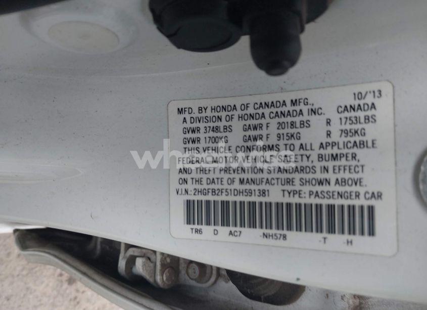 Photo 9 of 2013 Honda Civic LX (VIN 2HGFB2F51DH591381)