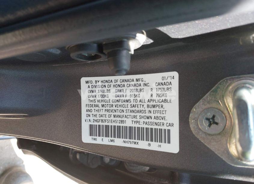 Photo 9 of 2014 Honda Civic LX (VIN 2HGFB2F51EH512891)