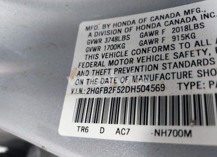 Photo 9 of 2013 Honda Civic LX (VIN 2HGFB2F52DH504569)