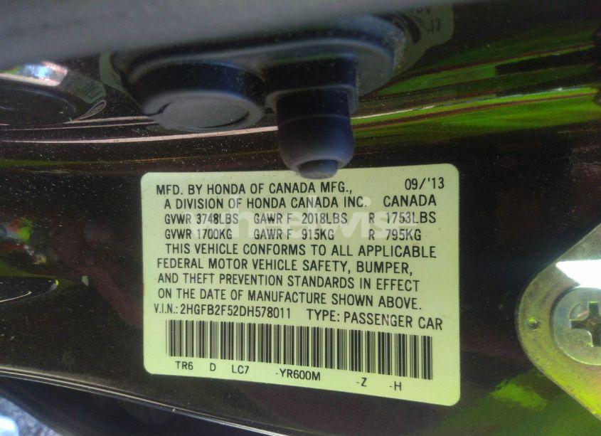 Photo 9 of 2013 Honda Civic LX (VIN 2HGFB2F52DH578011)