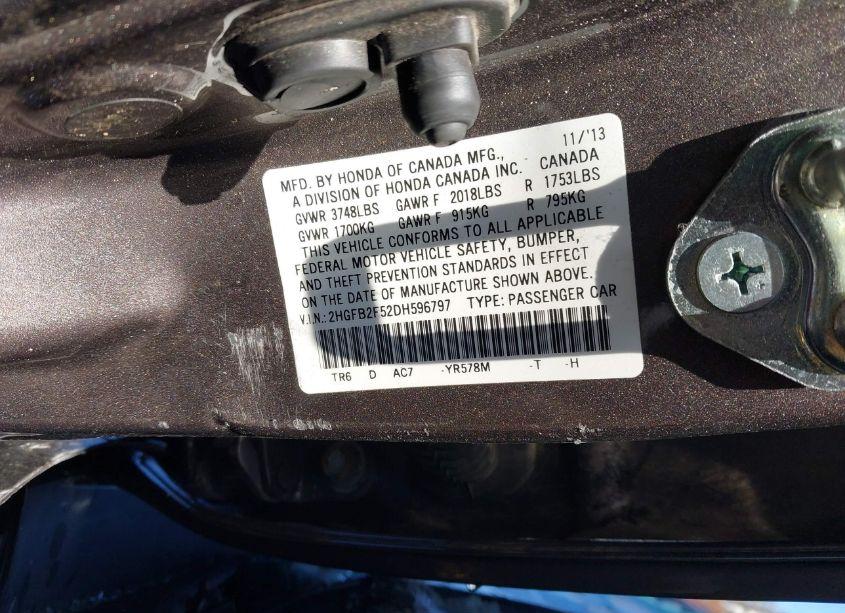 Photo 9 of 2013 Honda Civic LX (VIN 2HGFB2F52DH596797)