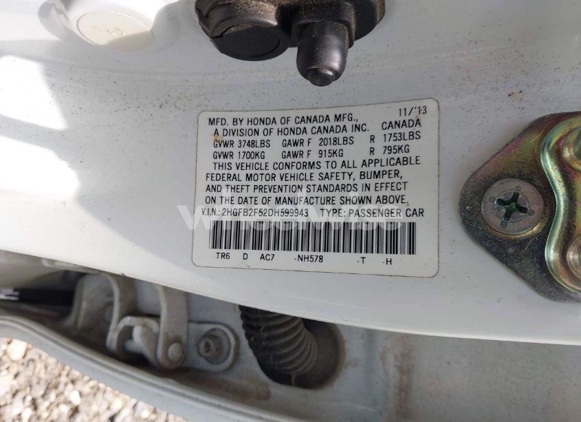 Photo 9 of 2013 Honda Civic LX (VIN 2HGFB2F52DH599943)