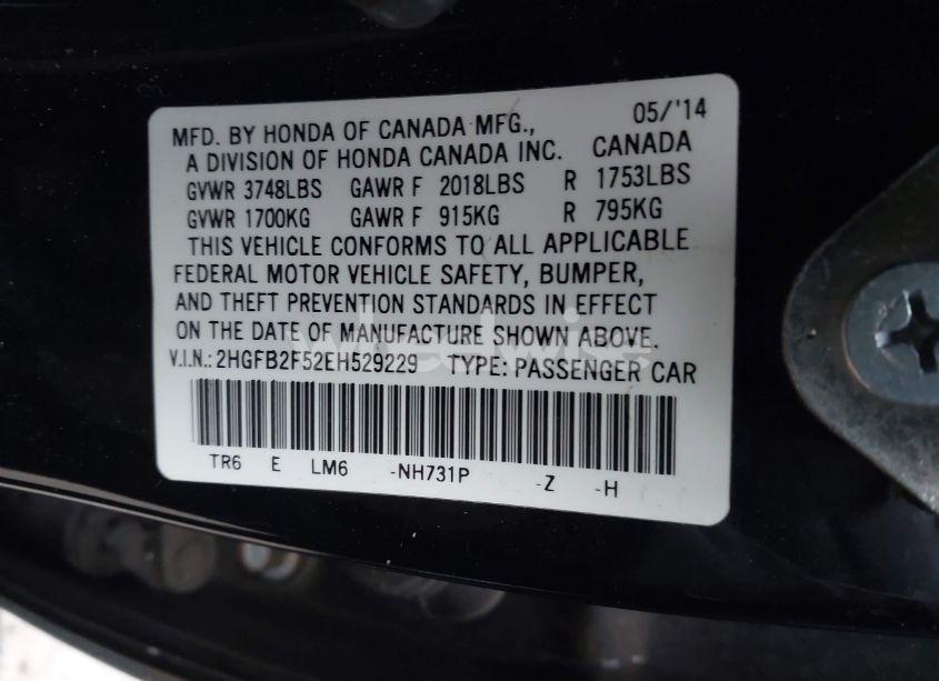 Photo 9 of 2014 Honda Civic LX (VIN 2HGFB2F52EH529229)