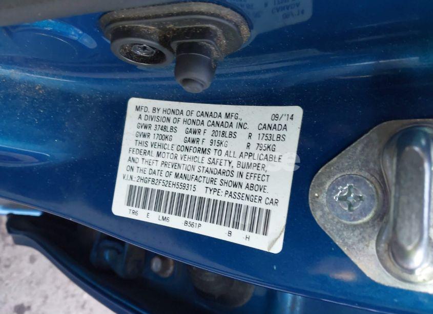 Photo 9 of 2014 Honda Civic LX (VIN 2HGFB2F52EH559315)