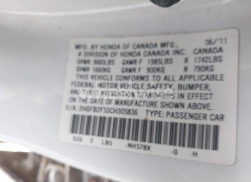 Photo 9 of 2012 Honda Civic LX (VIN 2HGFB2F53CH305836)