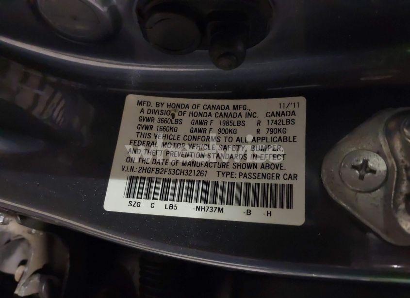 Photo 9 of 2012 Honda Civic SDN LX (VIN 2HGFB2F53CH321261)