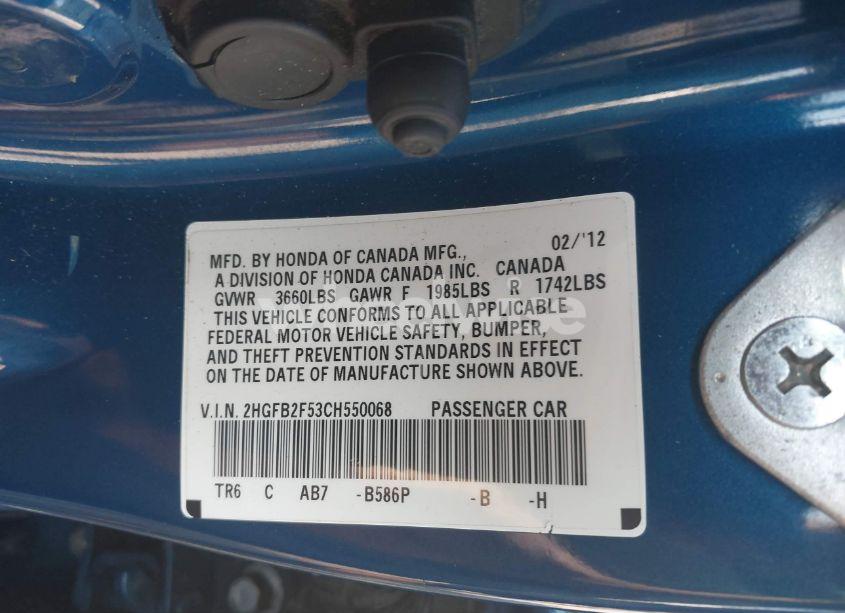 Photo 9 of 2012 Honda Civic LX (VIN 2HGFB2F53CH550068)