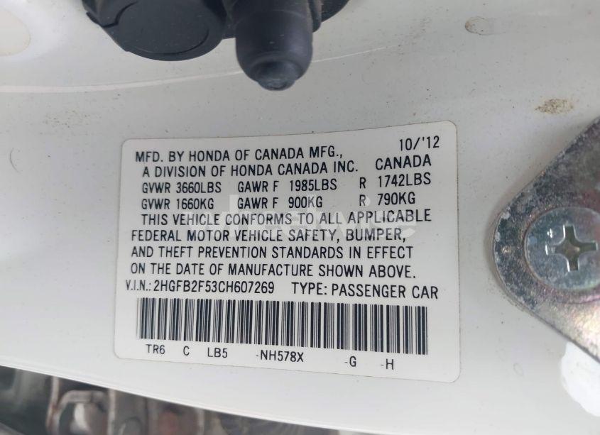 Photo 9 of 2012 Honda Civic LX (VIN 2HGFB2F53CH607269)