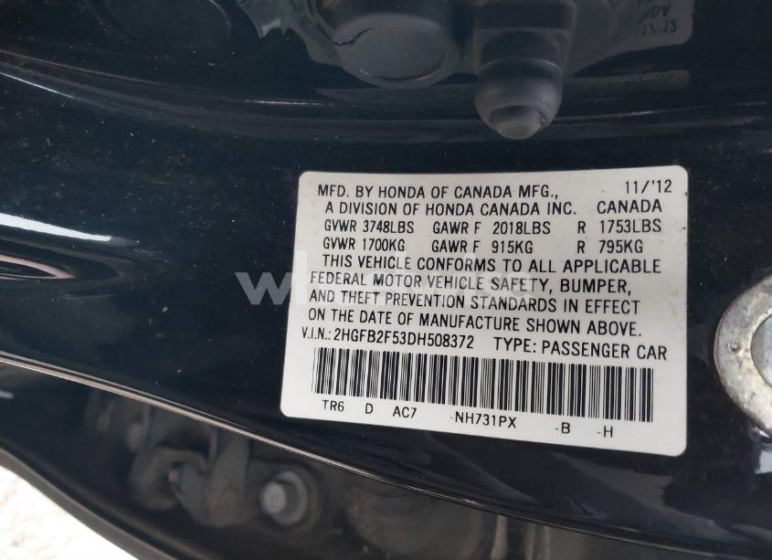 Photo 9 of 2013 Honda Civic LX (VIN 2HGFB2F53DH508372)