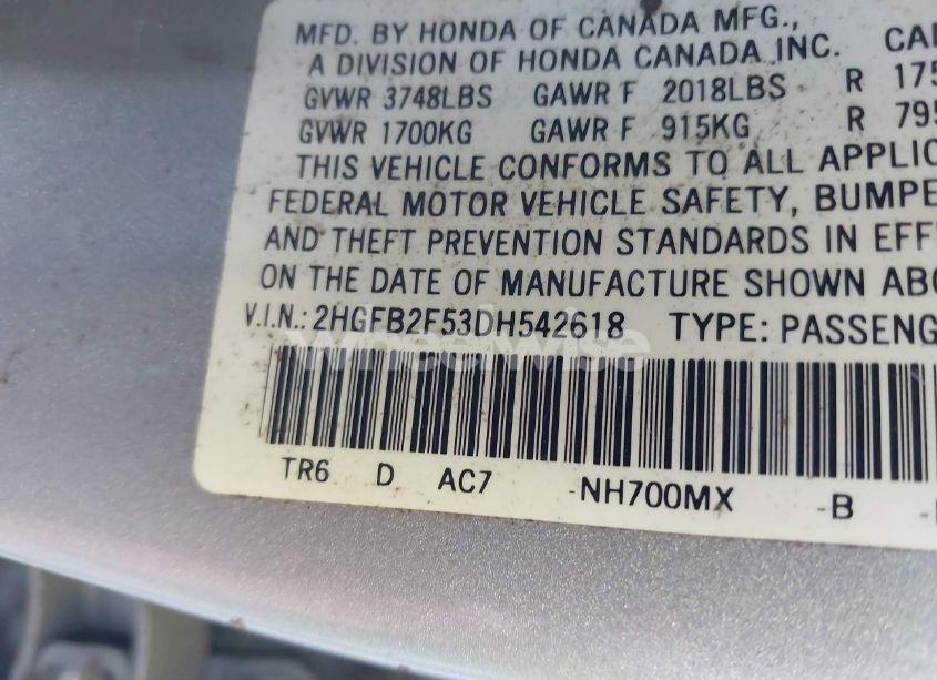 Photo 9 of 2013 Honda Civic LX (VIN 2HGFB2F53DH542618)