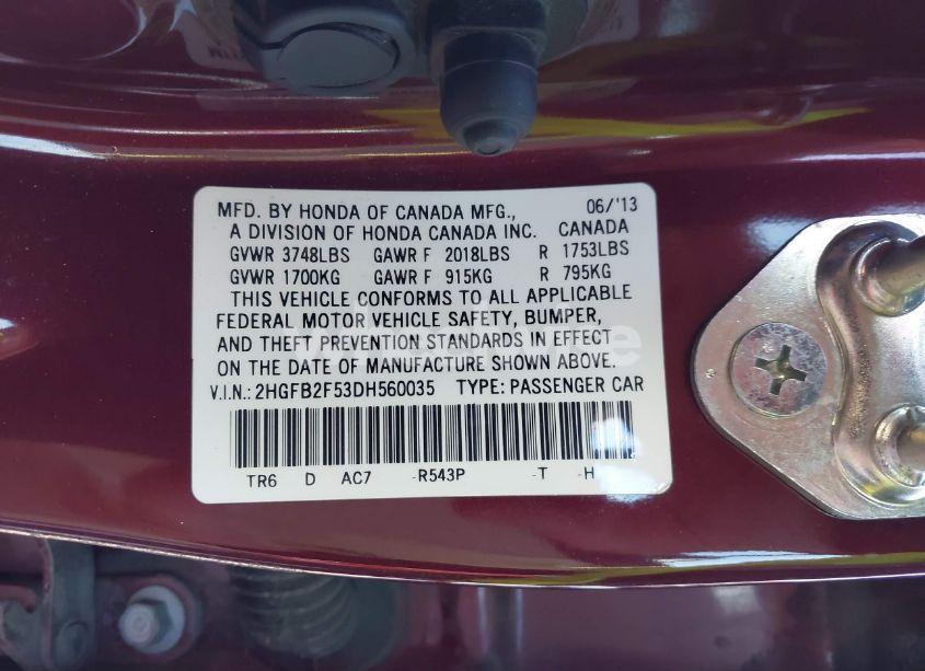 Photo 9 of 2013 Honda Civic LX (VIN 2HGFB2F53DH560035)