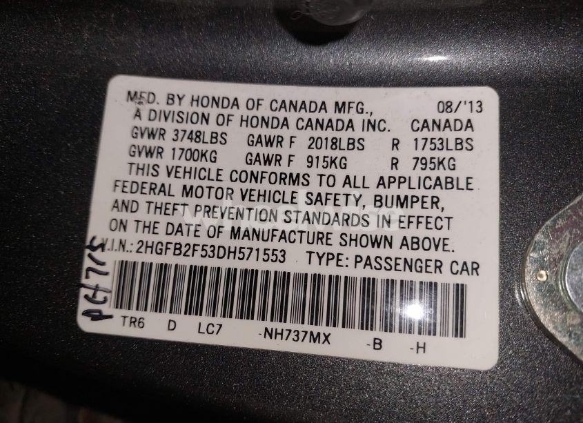 Photo 9 of 2013 Honda Civic LX (VIN 2HGFB2F53DH571553)