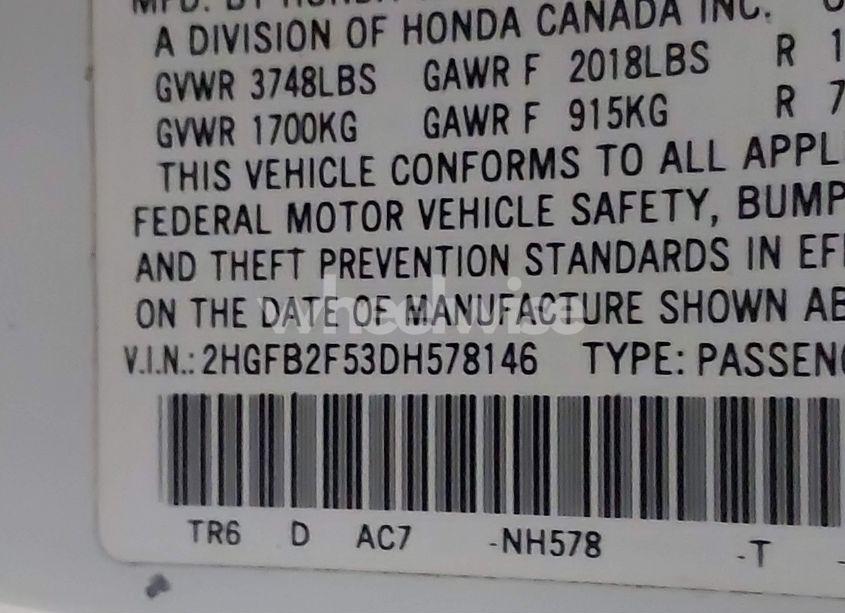 Photo 9 of 2013 Honda Civic LX (VIN 2HGFB2F53DH578146)