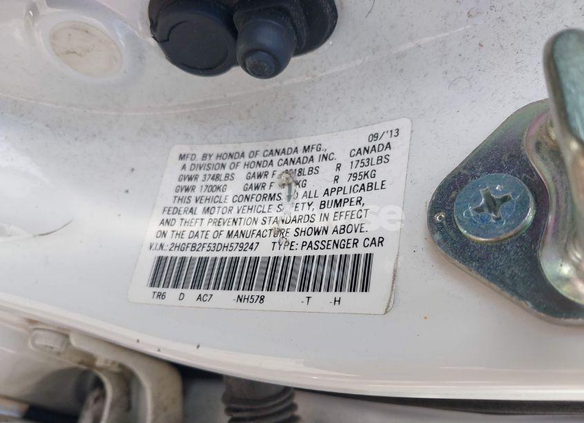 Photo 9 of 2013 Honda Civic LX (VIN 2HGFB2F53DH579247)