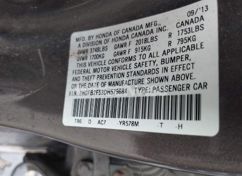 Photo 9 of 2013 Honda Civic LX (VIN 2HGFB2F53DH579684)