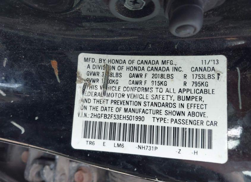 Photo 9 of 2014 Honda Civic LX (VIN 2HGFB2F53EH501990)