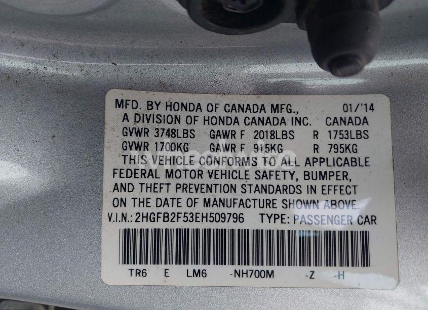 Photo 9 of 2014 Honda Civic LX (VIN 2HGFB2F53EH509796)