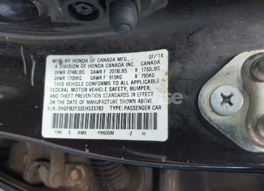 Photo 9 of 2014 Honda Civic LX (VIN 2HGFB2F53EH535783)