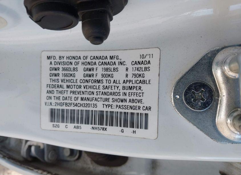 Photo 9 of 2012 Honda Civic SDN LX (VIN 2HGFB2F54CH320135)