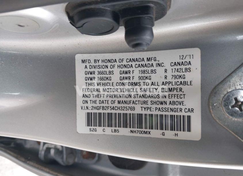 Photo 9 of 2012 Honda Civic LX (VIN 2HGFB2F54CH325769)