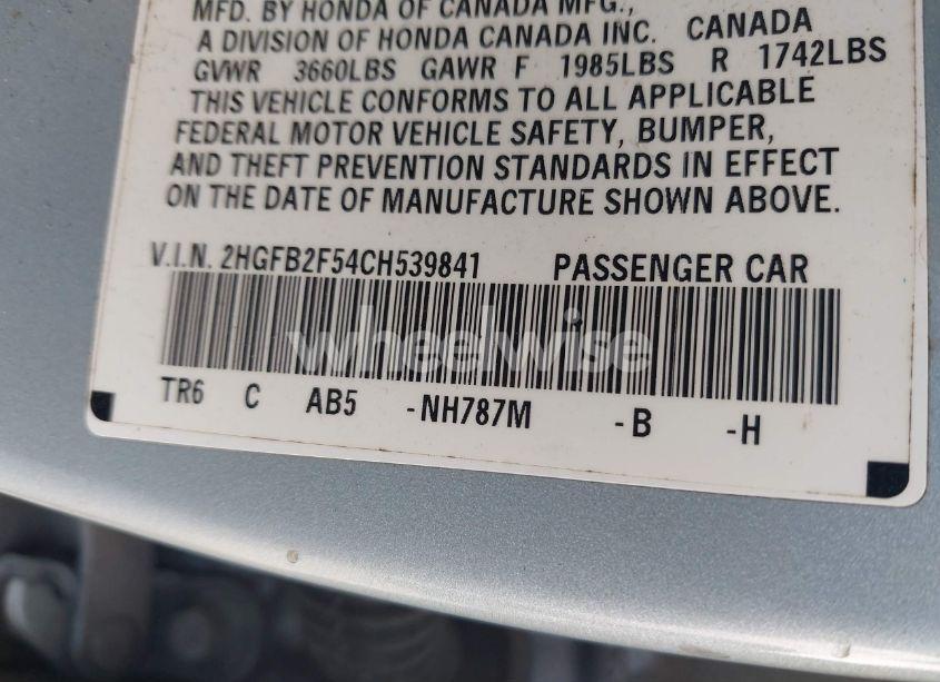 Photo 9 of 2012 Honda Civic LX (VIN 2HGFB2F54CH539841)