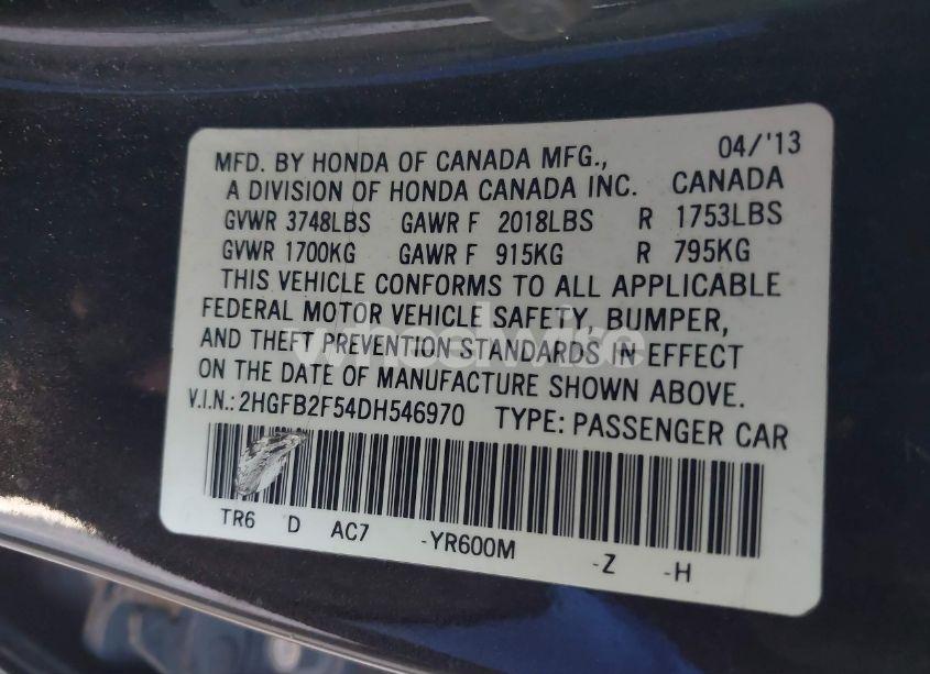 Photo 9 of 2013 Honda Civic LX (VIN 2HGFB2F54DH546970)