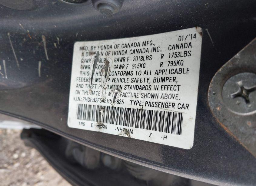 Photo 9 of 2014 Honda Civic LX (VIN 2HGFB2F54EH513825)