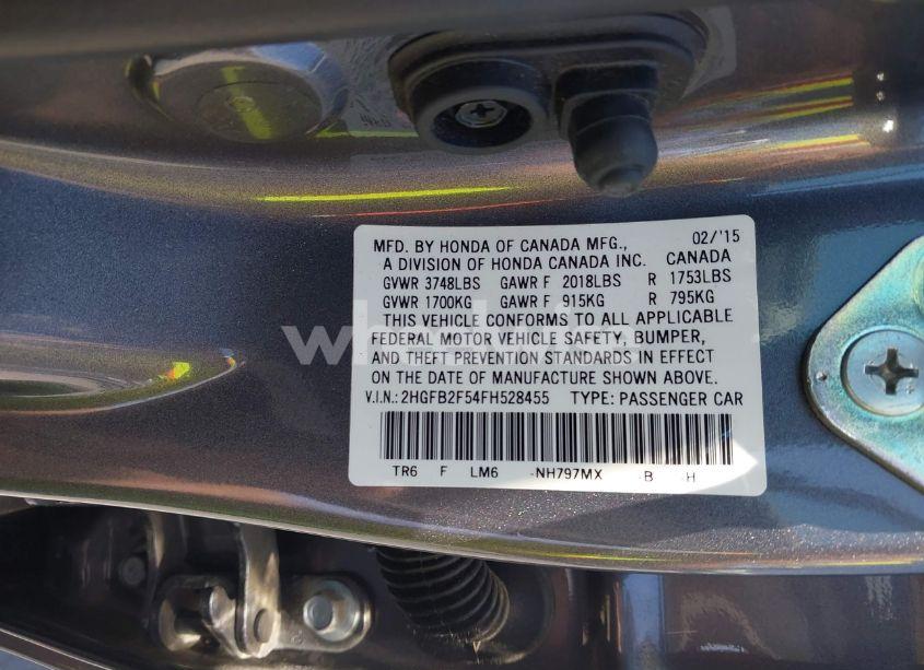 Photo 9 of 2015 Honda Civic LX (VIN 2HGFB2F54FH528455)