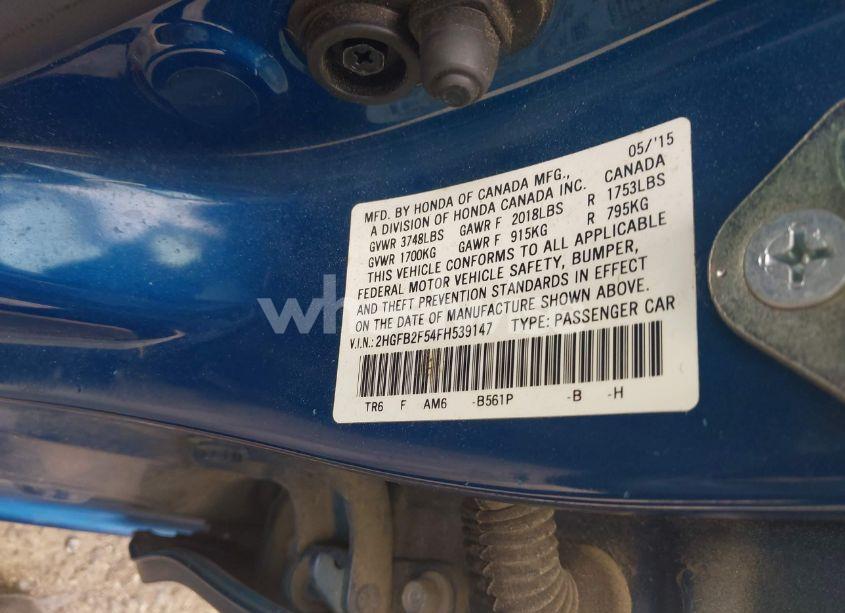 Photo 9 of 2015 Honda Civic LX (VIN 2HGFB2F54FH539147)