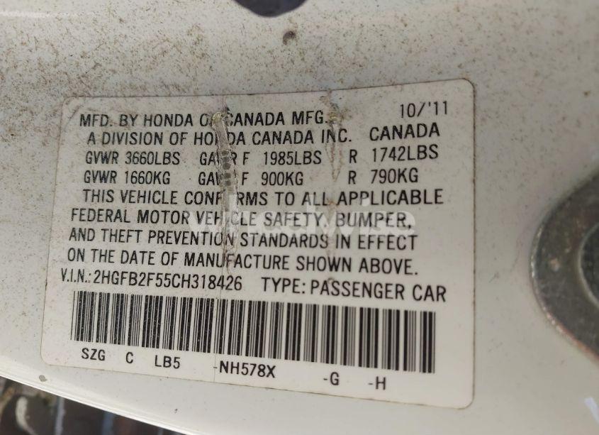 Photo 9 of 2012 Honda Civic LX (VIN 2HGFB2F55CH318426)