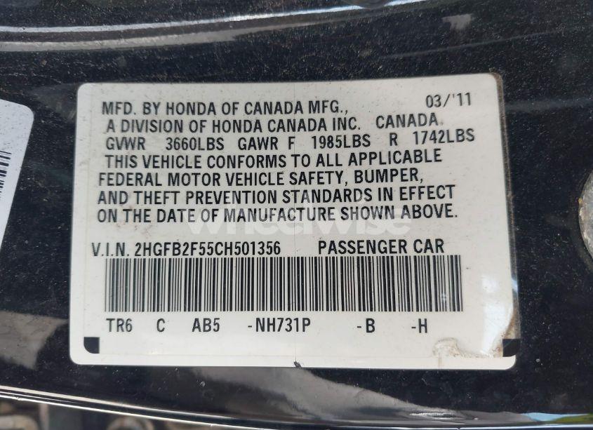 Photo 9 of 2012 Honda Civic LX (VIN 2HGFB2F55CH501356)