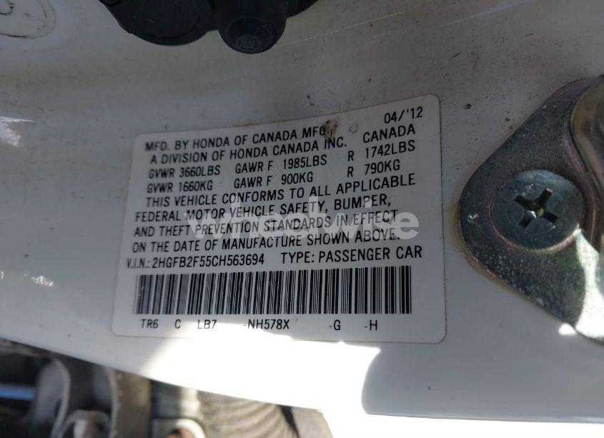 Photo 9 of 2012 Honda Civic LX (VIN 2HGFB2F55CH563694)