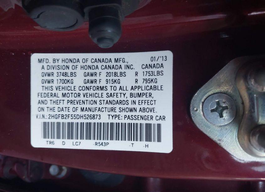 Photo 9 of 2013 Honda Civic LX (VIN 2HGFB2F55DH526873)