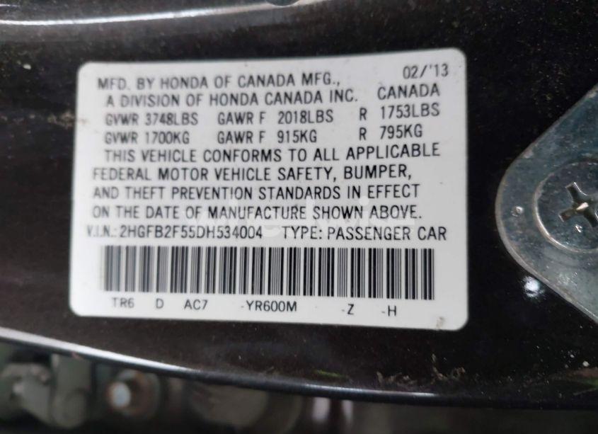 Photo 9 of 2013 Honda Civic LX (VIN 2HGFB2F55DH534004)