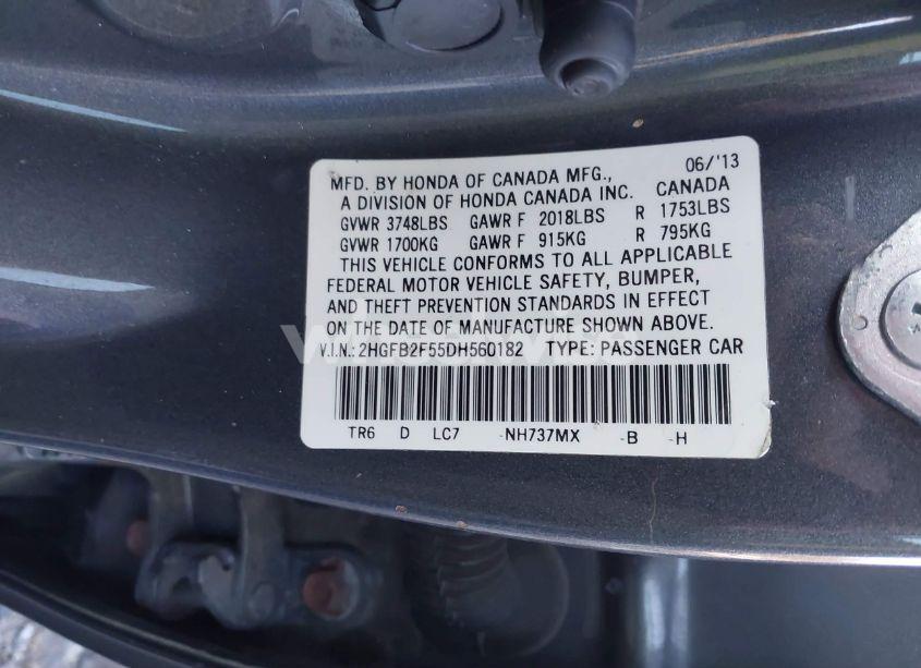 Photo 9 of 2013 Honda Civic LX (VIN 2HGFB2F55DH560182)