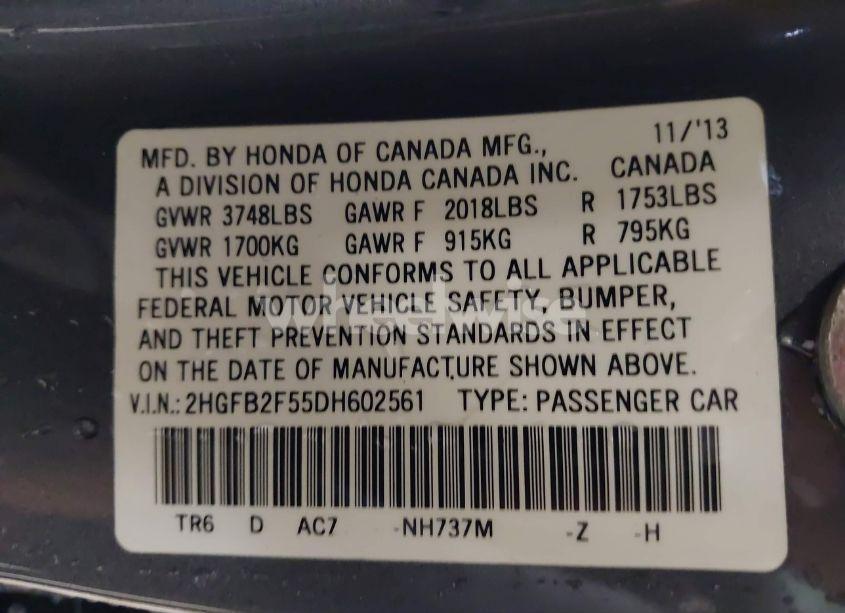 Photo 9 of 2013 Honda Civic LX (VIN 2HGFB2F55DH602561)