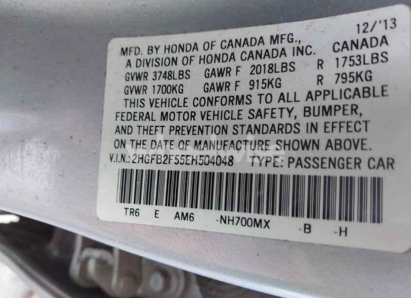 Photo 9 of 2014 Honda Civic LX (VIN 2HGFB2F55EH504048)